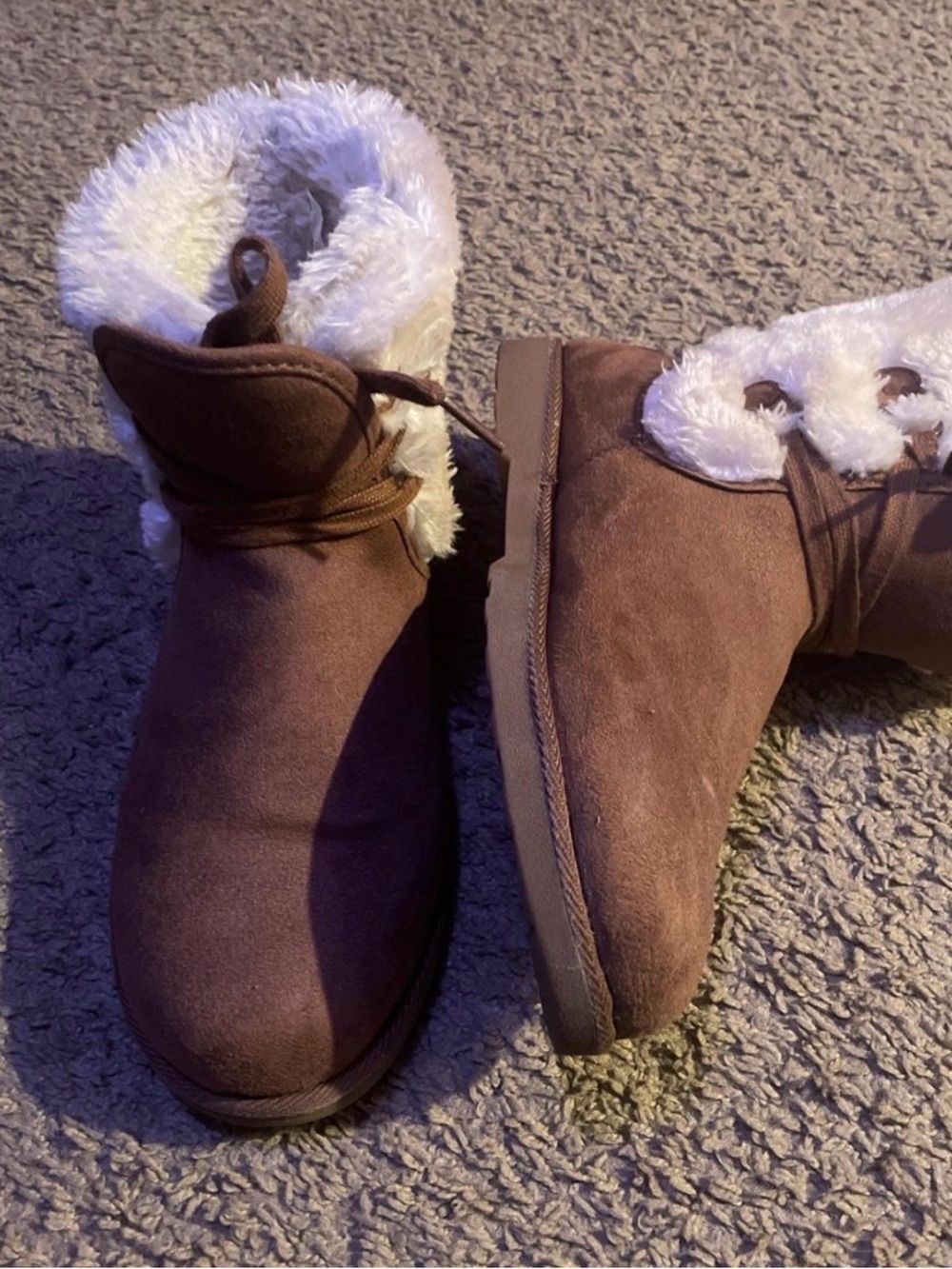 Women's Brown Faux Suede Fur-Lined Ankle Boots